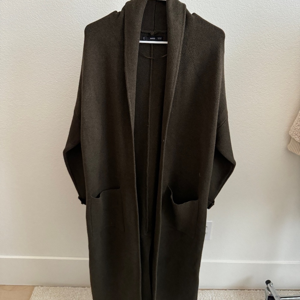 MANGO Olive Green Open-Front Longline Sweater Coat